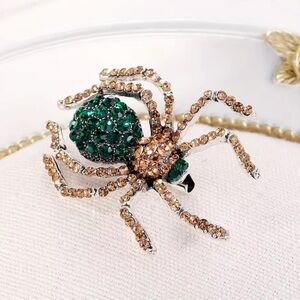 Gothic Spider Brooch with Green Cream Crystals